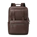 Dark brown faux leather backpack with retro texture and magnetic buckle straps - Brown