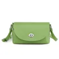 Minimalist grass green leather small crossbody square bag with oval silver twist lock - Green