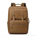 Zaino in ecopelle marrone scuro con trama vintage e tasche multiple con cerniera - Cachi