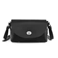 Minimalist black leather crossbody bag with silver rotating clasp on white background - Black