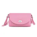Chic pink leather crossbody bag for women with silver rotating buckle and thin shoulder strap - Pink
