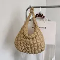 Khaki quilted cloud tote bag with puffy fabric and unique knotted handle detail - Large / Khaki
