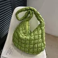 Quilted puffer hobo bag in grass green featuring a lightweight cloud shape design - Green