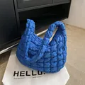 Quilted cloud tote bag in vibrant bright blue with textured bubble nylon fabric finish - Dark Blue
