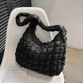 Classic black quilted puffer tote bag with large capacity and cloud-like soft texture - Black