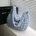 Light blue quilted bubble shoulder bag with a puffy cloud design and wide strap - Light Blue