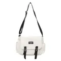 Borsa a tracolla in tela bianca con fibbie nere e tracolla regolabile in stile giapponese - Bianco Sporco