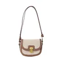 Retro beige canvas and brown leather saddle bag with gold buckle and adjustable strap - Khaki