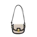 Contrast canvas and black leather saddle bag with golden metal buckle and strap - Black