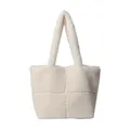 Borsa tote trapuntata in pelliccia sintetica crema, borsa invernale morbida e chic - Bianco