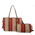 Stijlvolle gestreepte canvas tote bag set voor dames met bijpassende crossbody tas - Rood