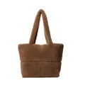 Borsa tote trapuntata in peluche marrone scuro con morbida texture in pile - Marrone