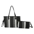 Zwart-wit gestreepte canvas shopper tas met bijpassende kleine crossbody tas set - Zwart