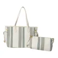 Groen gestreepte canvas tote bag set met bijpassende binnentas voor dagelijks gebruik - Wit