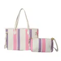 Gestreepte canvas shopper set in roze en paars met bijpassende crossbody tas voor dames - Rozerood