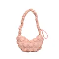 Pink quilted cloud bubble shoulder bag with a padded crescent shape and ruffled strap - Pink