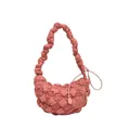 Cloud bubble puff shoulder bag in dusty pink with ruffled strap and quilted texture - Dusty Pink