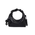 Minimalist black crescent hobo bag with cloud-style ruched handle and texture - One Size / Black