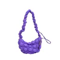 Quilted puffy cloud bag in bright purple finish with ruffled shoulder strap - Purple