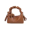 Caramel brown minimalist soft leather underarm bag with pleated handle and knot detail - One Size / Brown
