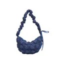 Navy blue puffy cloud bag with quilted bubble texture and ruched shoulder strap - Sapphire Blue