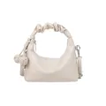 Chic cream white crescent underarm bag with ruched handle and knot charm detail - One Size / Off White