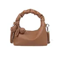 Minimalist soft dark brown underarm bag with pleated cloud handle and woven charm - One Size / Khaki