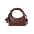 Minimalist dark brown textured leather hobo bag with braided ball charms and strap - One Size / Brown