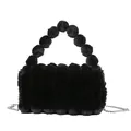 Chic black faux fur tote bag with plush bead handles and silver chain strap - Black