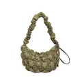 Bolso nube burbuja verde oliva con textura plisada hinchada y forma de media luna croissant - Verde matcha