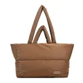 Borsa tote trapuntata marrone con doppi manici e toppa fashion dallo stile moderno - Marrone