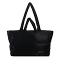 Borsa tote trapuntata nera lucida in nylon impermeabile con doppi manici corti - Nero