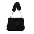 Bolso de piel sintética negra con elegante correa de perlas y cadena dorada - Negro