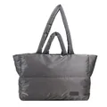 Borsa tote grigio argento trapuntata con trama imbottita e doppi manici - Grigio