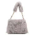 Bolso bandolera chic de piel sintética gris medio con cadena de perlas y detalles dorados - Gris