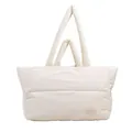 Borsa tote trapuntata bianco crema con etichetta fashion e doppi manici corti - Bianco