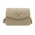 Borsa a tracolla intrecciata estiva con fiocco in metallo dorato e cinturino in pelle - Kaki