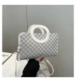 Borsa a tracolla bianca moderna con stampa M grigia e iconico manico rotondo - Bianco