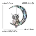 Maan- en uilbroche met kleurrijke abalone schelp inlays en fonkelende kristallen accenten - Antiek Zilver Grijs