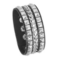 Punk style black PU leather bracelet with silver pyramid studs and interlocking chain detail - Chain Pyramid Rivet Style (04)