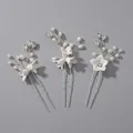 Forcine per capelli fatte a mano con fiori di ceramica perle e strass per acconciatura sposa - Bastoncino per Capelli con Fiori di Ceramica Argento / Argento