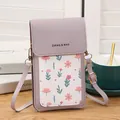 Purple leather touch screen phone bag with floral pattern and adjustable strap - Light Purple