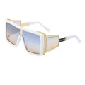 Oversized white steampunk sunglasses with gold metal mesh detail and blue gradient lenses - White Frame Blue Yellow