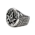 Anillo masónico vintage de acero con calavera, escuadra, compás y ojo de la providencia - US 7 / Color Acero