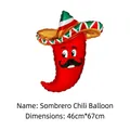 Cartoon chili foil balloon with sombrero, 46x67cm, for Mexican theme party decor - Sombrero Chili 46cm*67cm