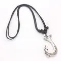 Maori style fish hook necklace with white resin bone-like pendant and black cord - Fish Hook Style (E) / White