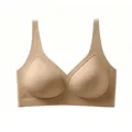 Detailansicht nahtloser V-Ausschnitt BH mit Rippenstruktur und weichem hautfarbenem Stoff - 2XL / Dunkelbeige