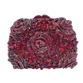 Elegante borsa da sera con rosa rossa in cristallo scintillante e cornice in metallo - Borgogna