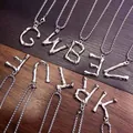 Collier avec pendentif lettre texture bambou en acier inoxydable argenté et chaîne à billes - Pendentif Seul (Sans Chaîne)