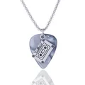 Punk rock guitar pick necklace with marble texture and mini cassette tape pendant - Gray Pick